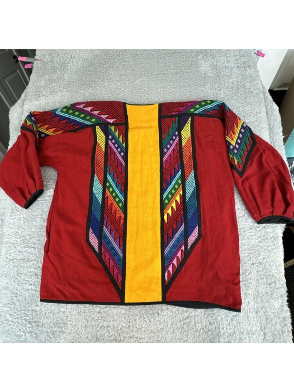 Theologos Art Kimono Shacket Vibrant Multicolored Needlepoint Design Open Front - Picture 2 of 16